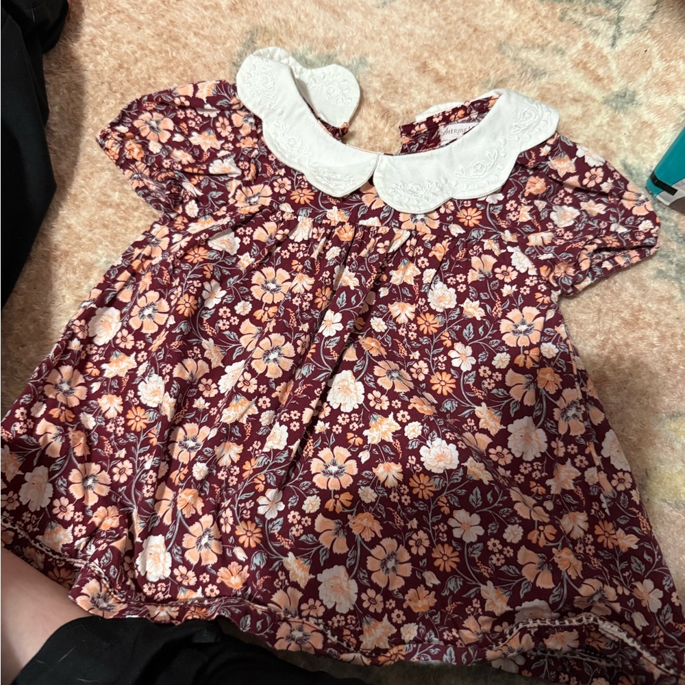 Catherine Malandrino Floral Kids Dress - Burgundy and White